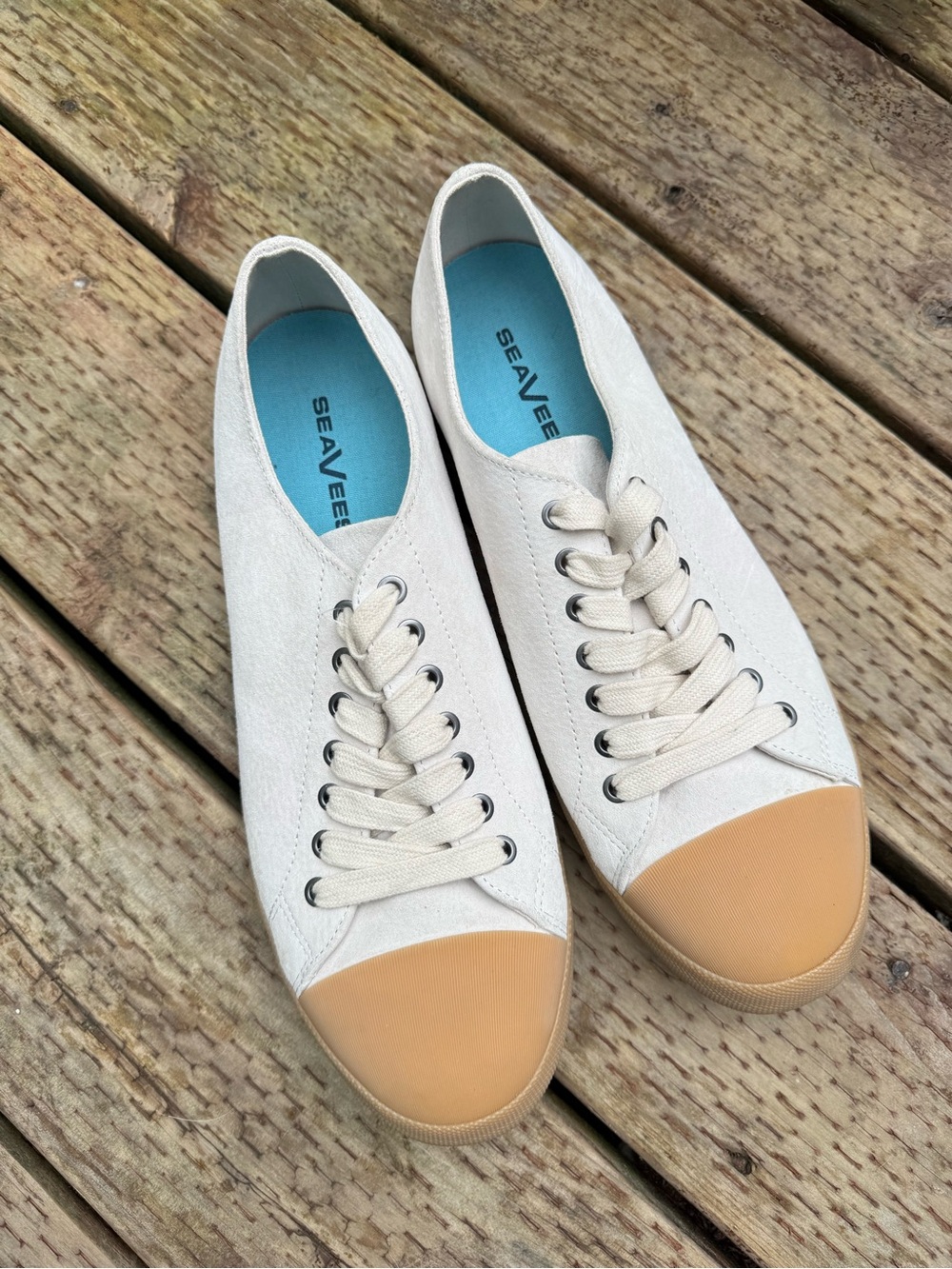 SeaVees Low-Top Canvas Sneakers in Natural with Tan Toe